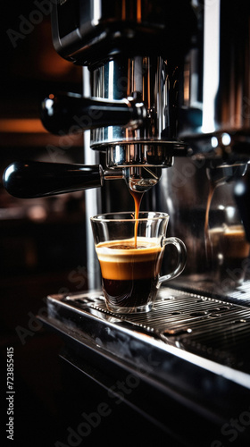 Coffee machine making espresso in coffee shop. Coffee preparation .