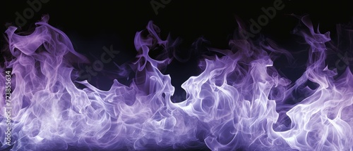 Tongues of white and purple fire on clear black background, white and purple flames and sparks background design photo