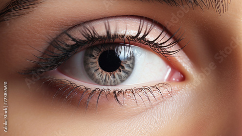Close-up image of beautiful woman's eye with long eyelashes