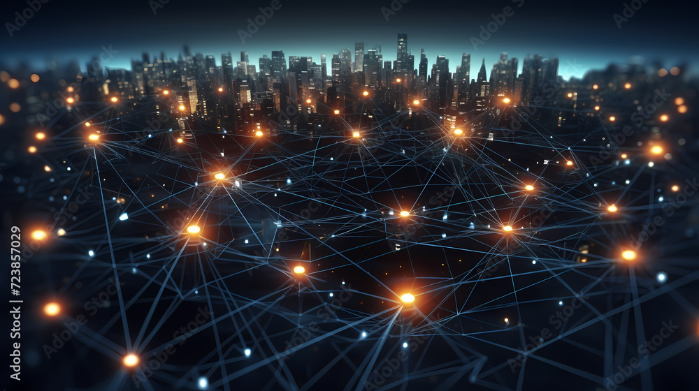 Fototapeta premium Future digital technology, abstract digital waves and particles on dark background