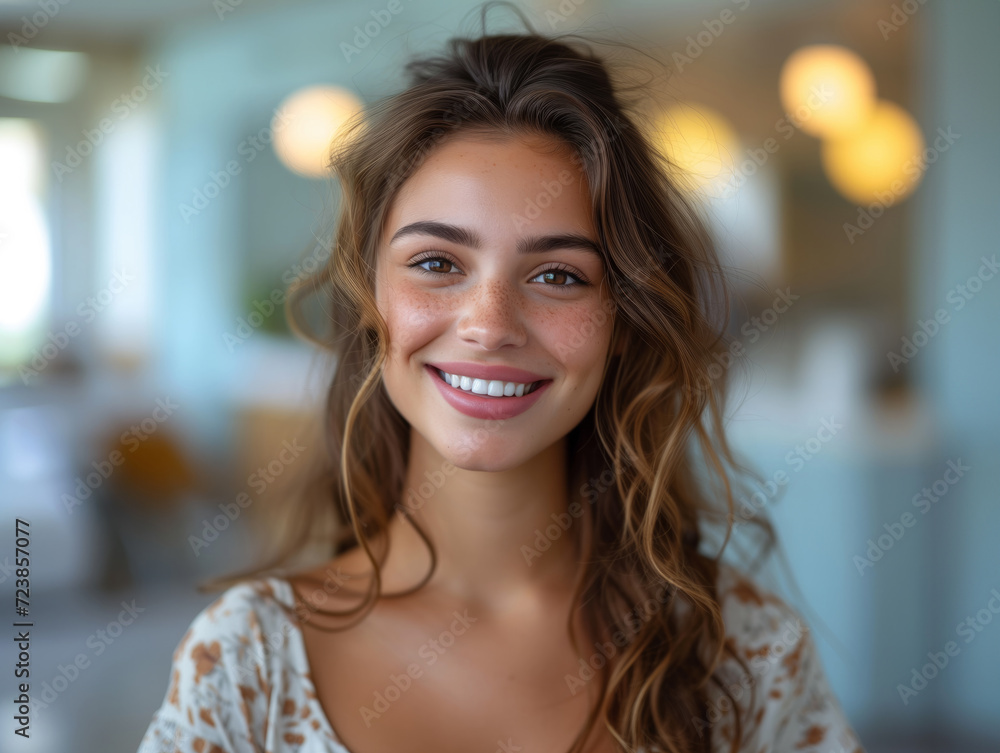 Beautiful women smile in the dentist's office after a dentist appointment