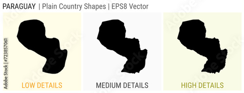 Paraguay - plain country shape. Low, medium, and high detailed maps of Paraguay. EPS8 Vector illustration.
