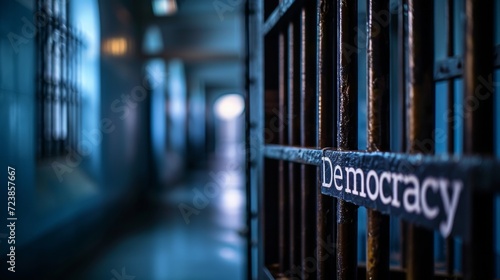 Democracy in prison - a symbolic representation of totalitarian systems. photo