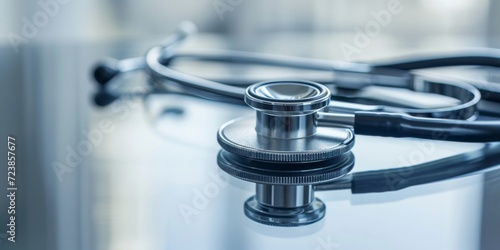 Close up of a stethoscope on a table. 