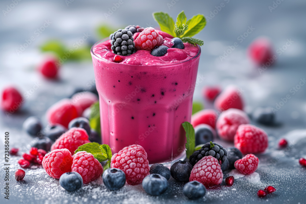 Mixed berry smoothie on glass cup with paper tube Mixed berry smoothie on glass cup with paper tube