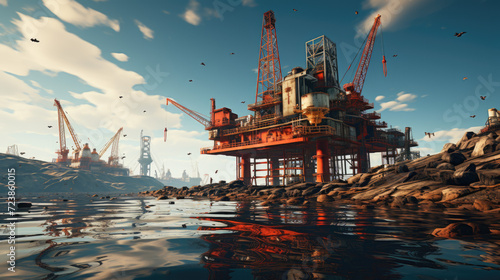 Image of oil platform while cloudless day photo