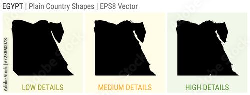 Egypt - plain country shape. Low, medium and high detailed maps of Egypt. EPS8 Vector illustration.