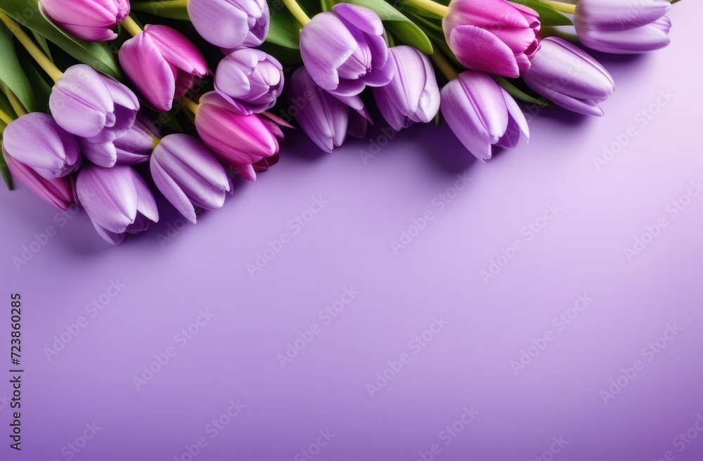 Banner, purple and pink tulips tulips on a plain background Banner, purple and pink tulips tulips on a plain background
