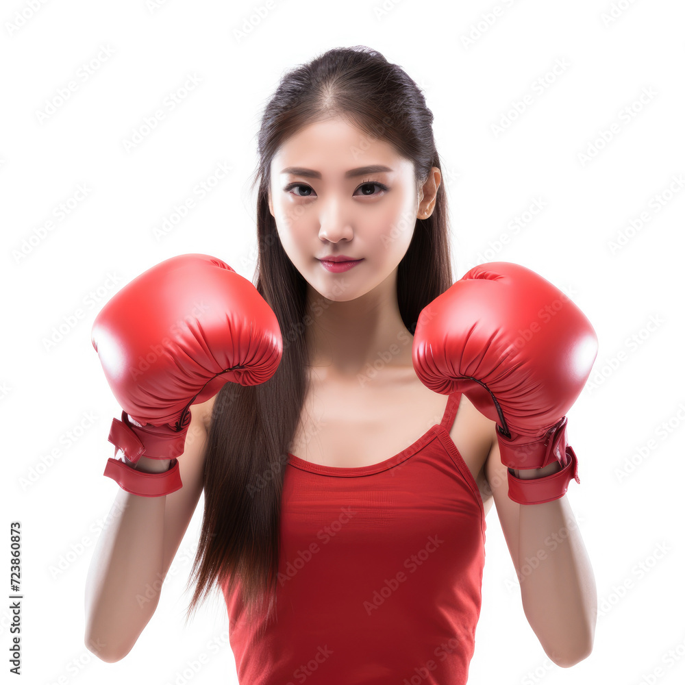 Symbolic depiction of cancer fighter woman with boxing gloves, isolated background Symbolic depiction of cancer fighter woman with boxing gloves, isolated background