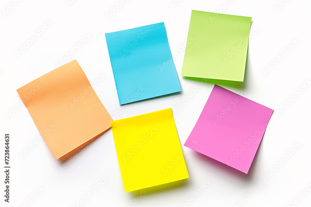 Colorful Set of sticky notes isolated on copy space white background, Empty blank note papers stick on white notice board, collection of abstract sticky paper sheets, colorful paper wallpaper concept Colorful Set of sticky notes isolated on copy space white background, Empty blank note papers stick on white notice board, collection of abstract sticky paper sheets, colorful paper wallpaper concept