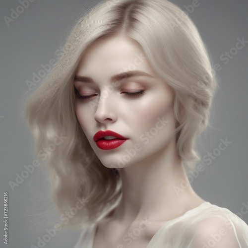 Radiant Beauty: Captivating Woman with Blonde Hair and Alluring Red Lipstick