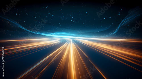 Futuristic technology background of digital glowing waves and network system