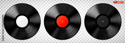 Vector realistic illustration of vinyl records on a transparent background. © He2