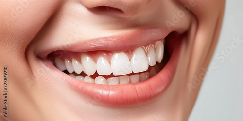 Smiling woman with braces showcasing healthy teeth and lips in a close-up dental image