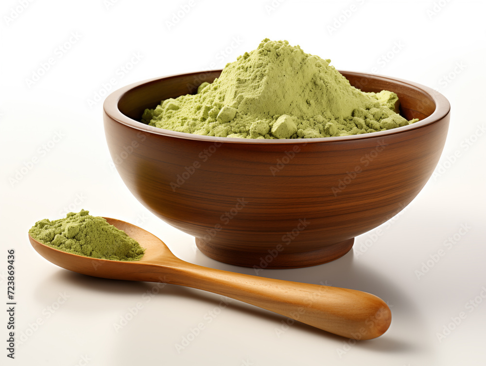 Scoop with green matcha powder Scoop with green matcha powder