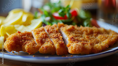 Close-up of schnitzel on a plate