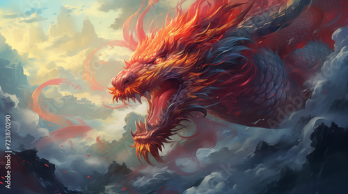 Majestic Dragon Soaring Through Cloudy Skies