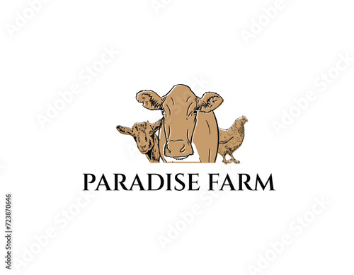 Cow Sheep and Chicken Farm Logo Design Template