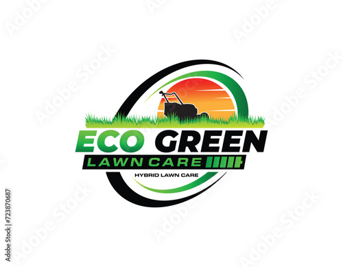 Eco Green Electric Lawn care Logo Design Template