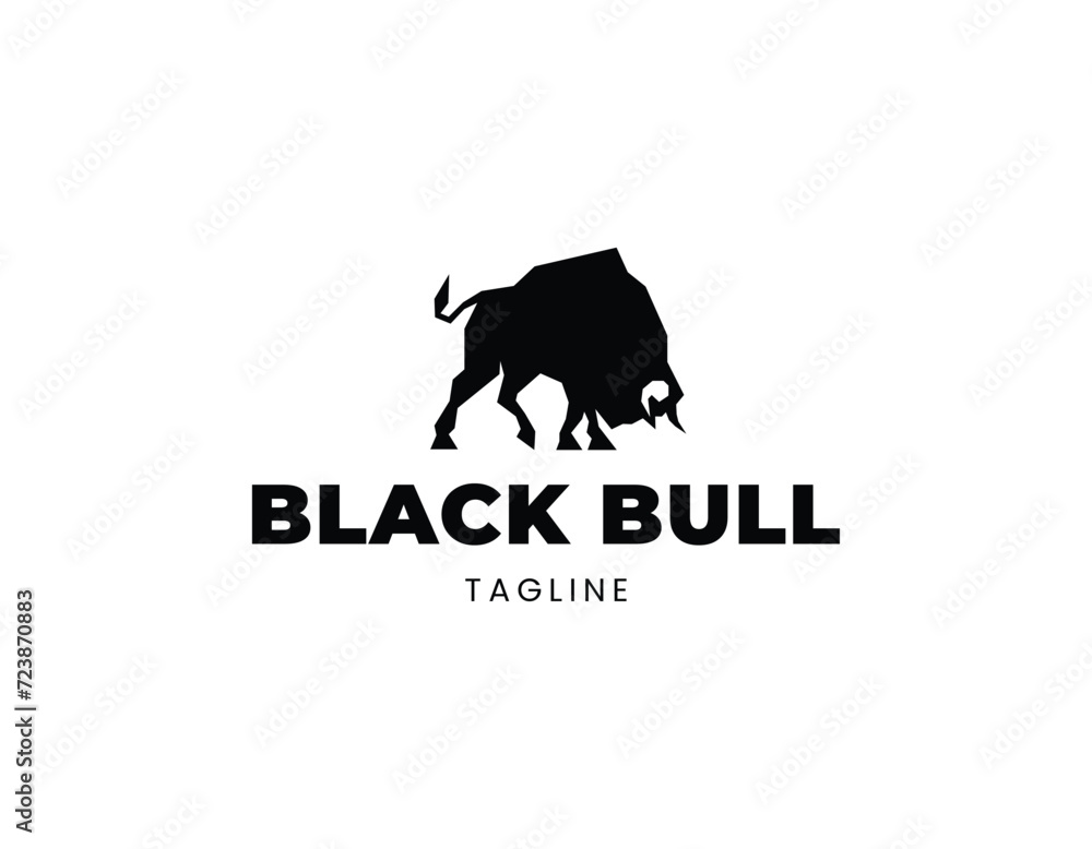 Simple Black Bull Beast Logo Design Template