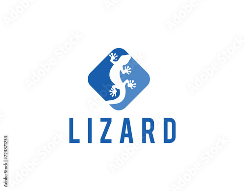 Simple Rectangular Blue Lizard Logo Design Template