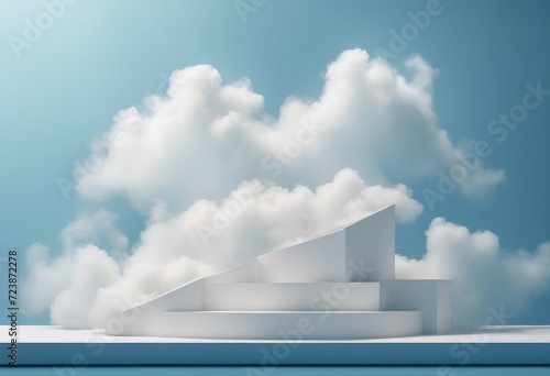 Cloud background podium blue 3d product sky white display platform render abstract stage pastel scen