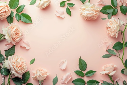 top view angle shot, gradient pink background with floral margins, old paper colors, clean interior, mockup. Space for text.