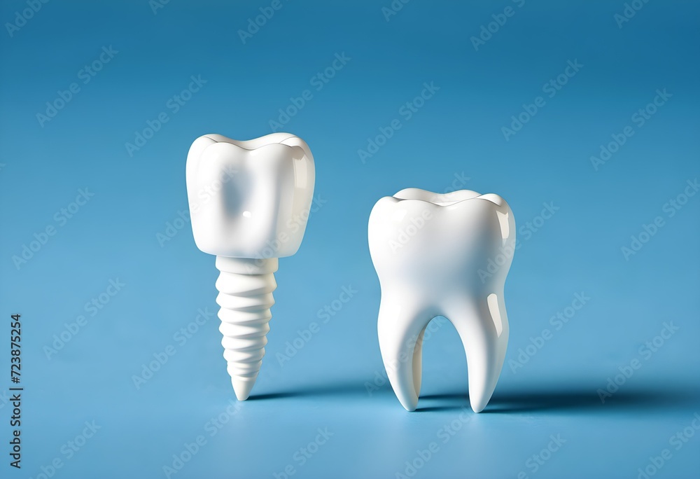 A healthy snow-white molar on a blue background, the concept of dentistry A healthy snow-white molar on a blue background, the concept of dentistry