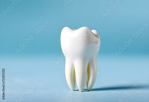 A healthy snow-white molar on a blue background  the concept of dentistry