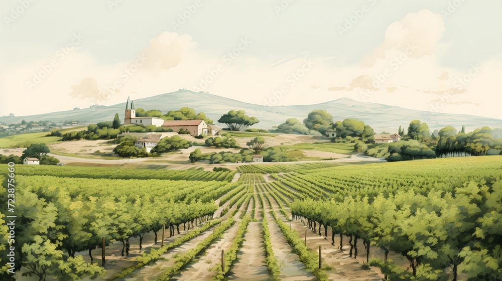 Wine plantations hand drawn