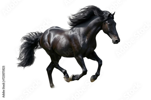 Black Horse Running Isolated on Transparent Background