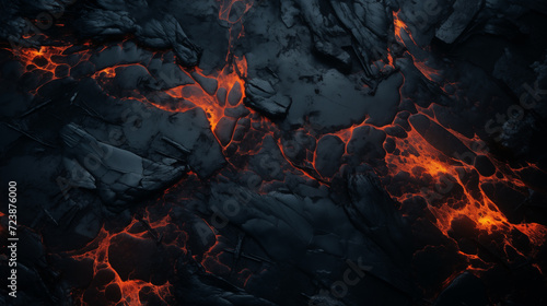 Glowing Lava Cracks Amidst Dark Rocks