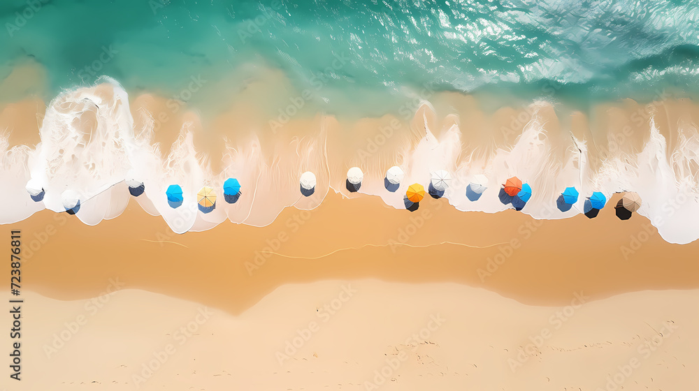 Fototapeta premium Aerial view of beautiful beach, simple, calm composition in clear blue