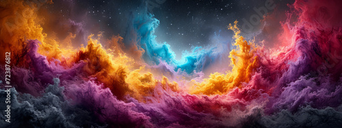 Celestial Symphony: A Vibrant Masterpiece Depicting Flowing Clouds and Gleaming Stars in the Dusk Sky
