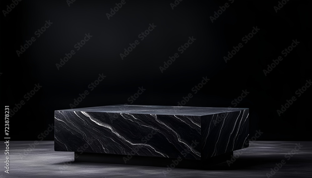 Product display - black podium luxury stone for product display. Mockup for exhibition or presentation. 