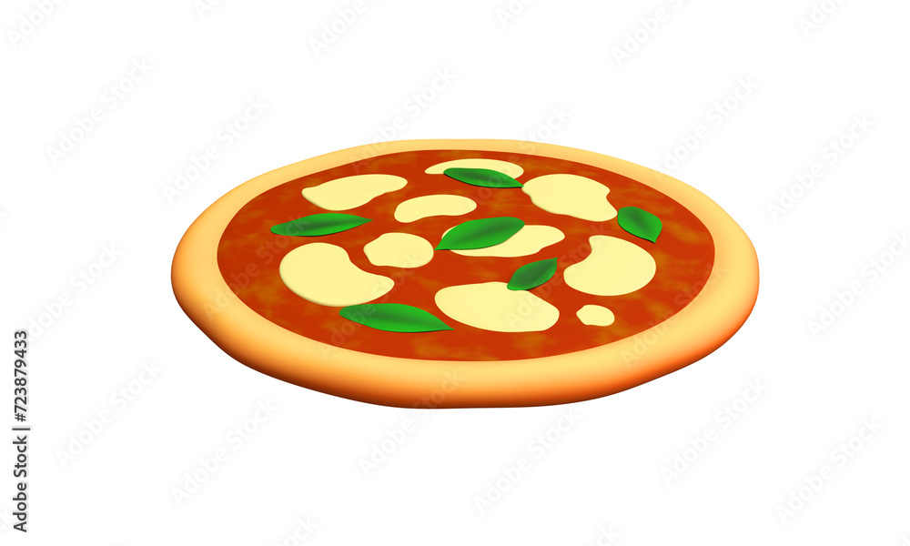 3d pizza with cheese, tomatoes and basil. Traditional Italian fast food. 3d rendering 3d pizza with cheese, tomatoes and basil. Traditional Italian fast food. 3d rendering