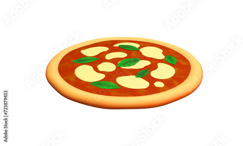 3d pizza with cheese, tomatoes and basil. Traditional Italian fast food. 3d rendering