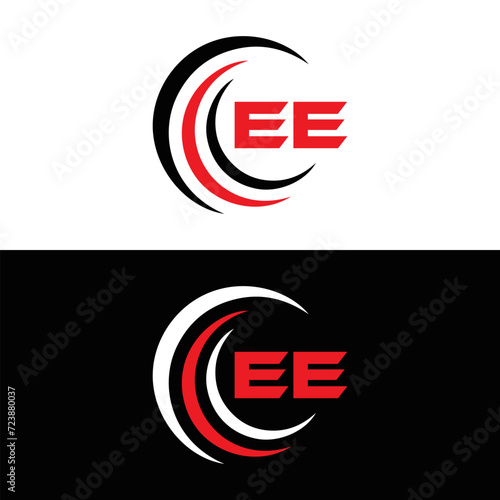 EE logo. E E design. White EE letter. EE, E E letter logo SET design. Initial letter EE linked circle uppercase monogram logo. E E letter logo SET vector design. EE letter logo design photo