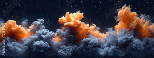 Ethereal Dance: A Vibrant Orange and Blue Cloud Gracefully Floats in the Air