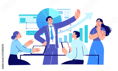 Group of people at work listening to their team leader