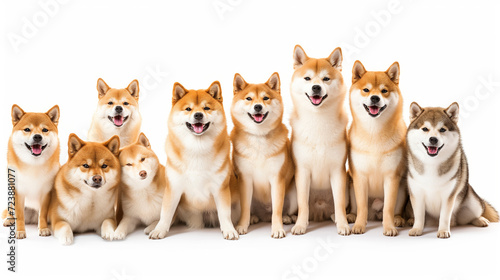 Shiba inu dogs in a row. Isolated on white background © Phichet1991