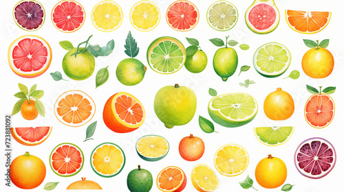 Vibrant Collection of Citrus Fruits Illustrations