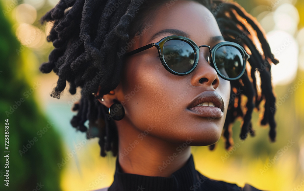 Multiracial Woman With Dreadlocks and Round Sunglasses Multiracial Woman With Dreadlocks and Round Sunglasses