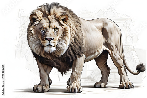 Front view of isolated lion illustration on white background © W2GO