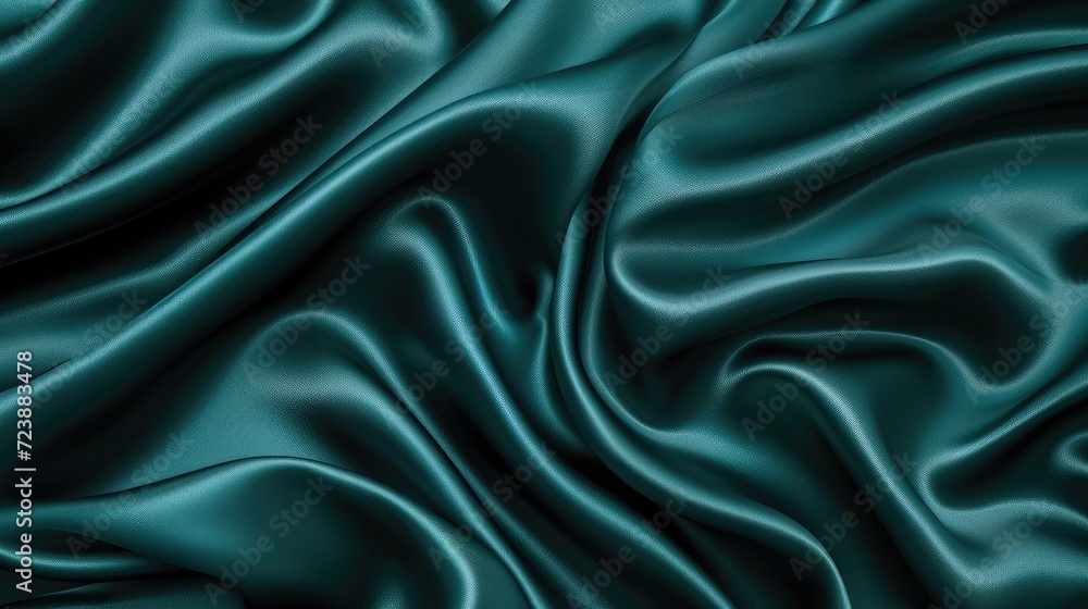 Dark teal green silk satin tight Soft wave. Shiny smooth fabric. Soft folds. Luxury background with space for design. web banner. Flat lay, top view table. Birthday Dark teal green silk satin tight Soft wave. Shiny smooth fabric. Soft folds. Luxury background with space for design. web banner. Flat lay, top view table. Birthday