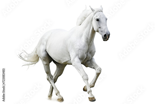 White Horse in a Run Isolated on Transparent Background