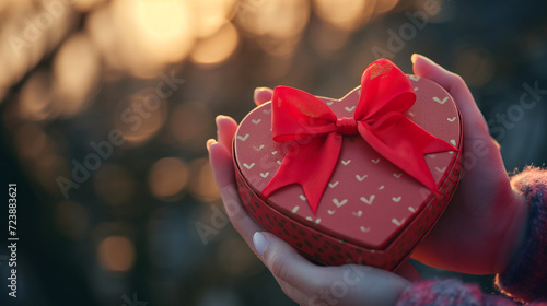 a heart-shaped gift with a red bow in your hands