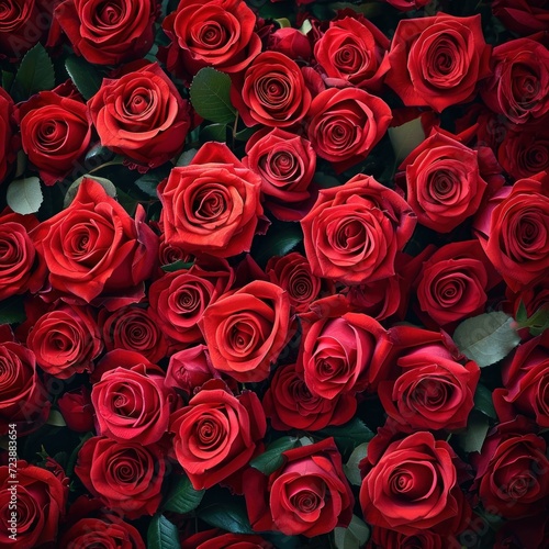 Red Roses Flower  floral Background of fresh Red Roses arranged together on whole image 