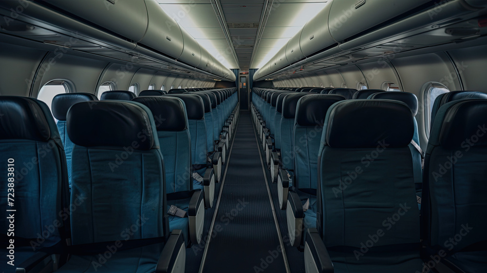Empty passenger seats inside a airplane background. Empty passenger seats inside a airplane background.
