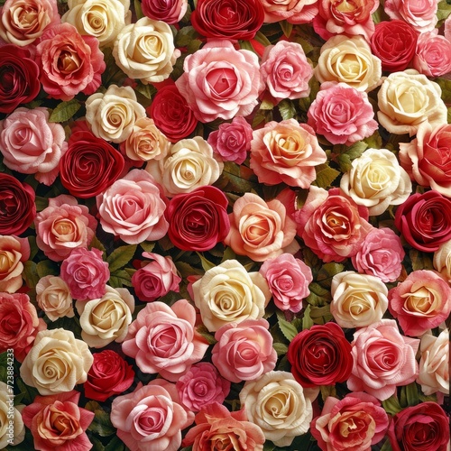 Roses flower, Background of fresh mixed Roses arranged together on whole image 